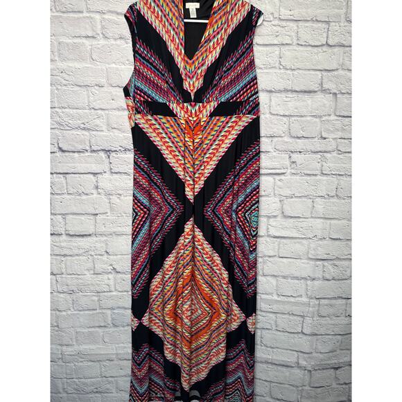 Chico's Multi-Color Diamond Patterned Sleeveless Maxi Dress V-Neck SZ 3 (XL) - Picture 1 of 4